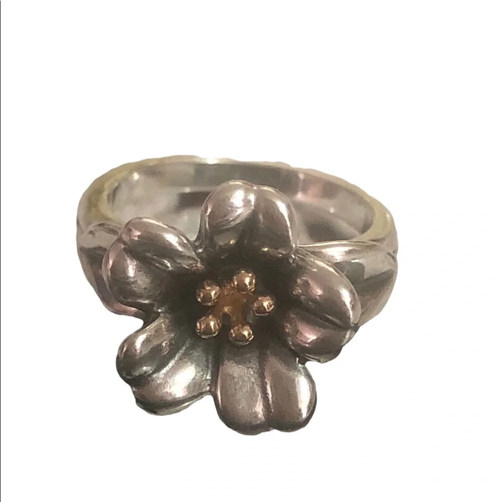 James Avery Retired Sterling & 18 K Gold Ring Size 7 - Picture 5 of 9